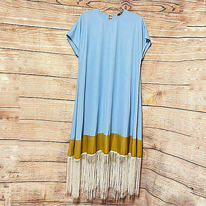 SHEIN Color block Short Sleeve Fringe‎ Hem Maxi Dress